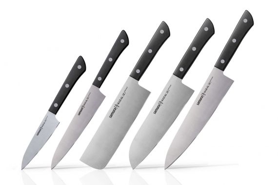 A collection of kitchen knives with optimal weight The most commonly used Harakiri knives with thin blades
